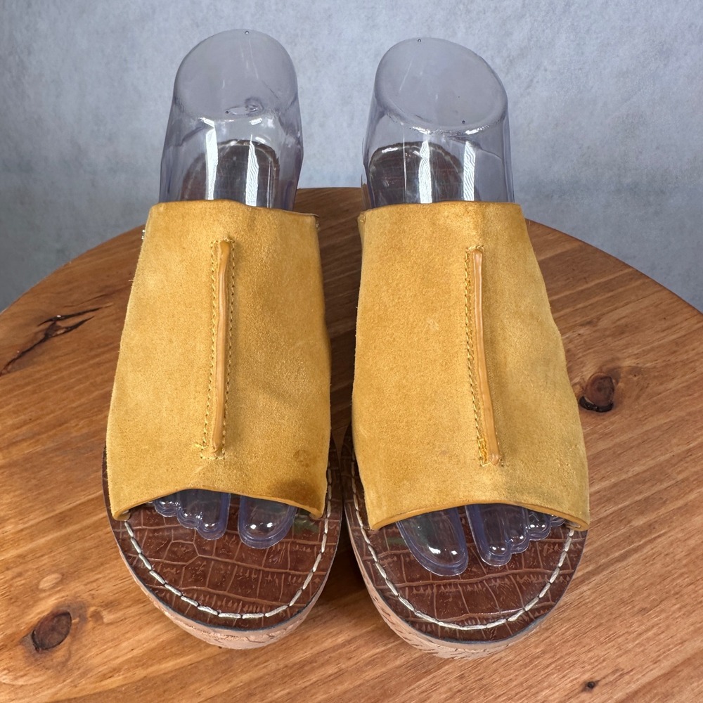 Sam Edelman Ranger Wedge Sandals Womens 9 Yellow Good Suede Cork Platform Mules - Picture 3 of 15